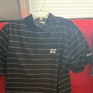 Greg Norman Collection Black and White Striped Polo